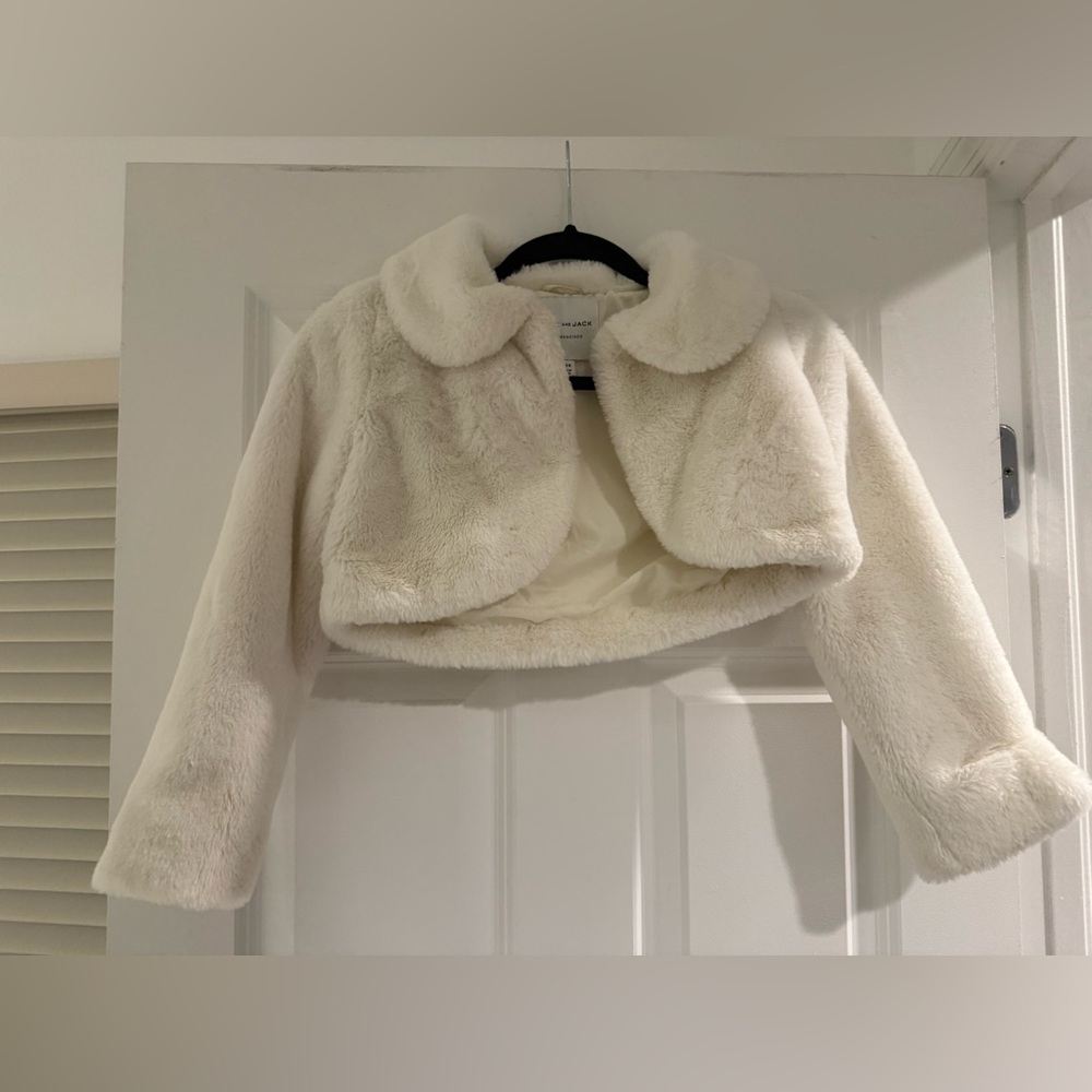 Janie & Jack Chic White Faux Fur Bolero Jacket EUC